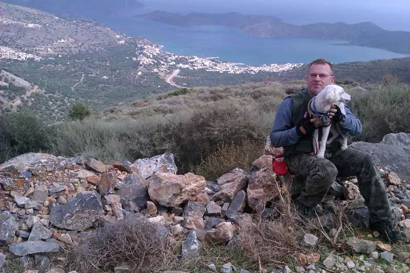 With dog on Crete.